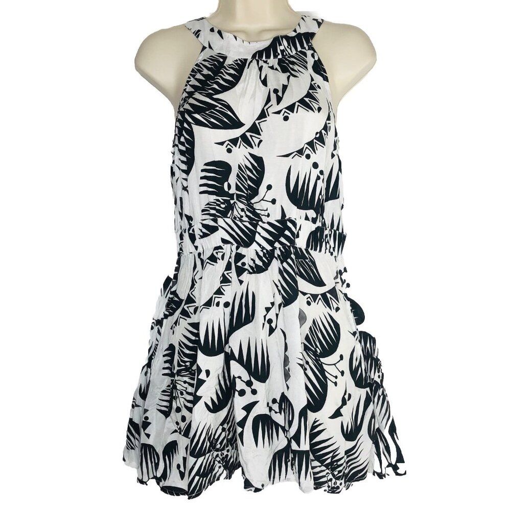 Miss Selfridge White Black Floral Halter neck Top P S Empire Waist Baby Doll